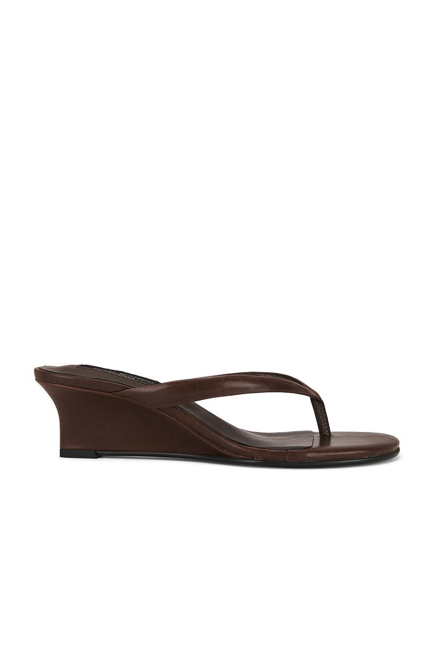 Tony Bianco Edgy Sandal in Choc Vintage leather mid wedge heel square toe
